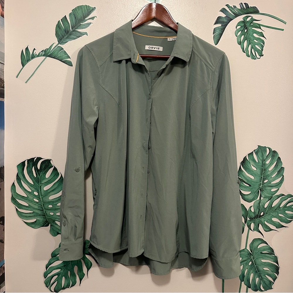 Orvis Button Front Sage Green Sports Top